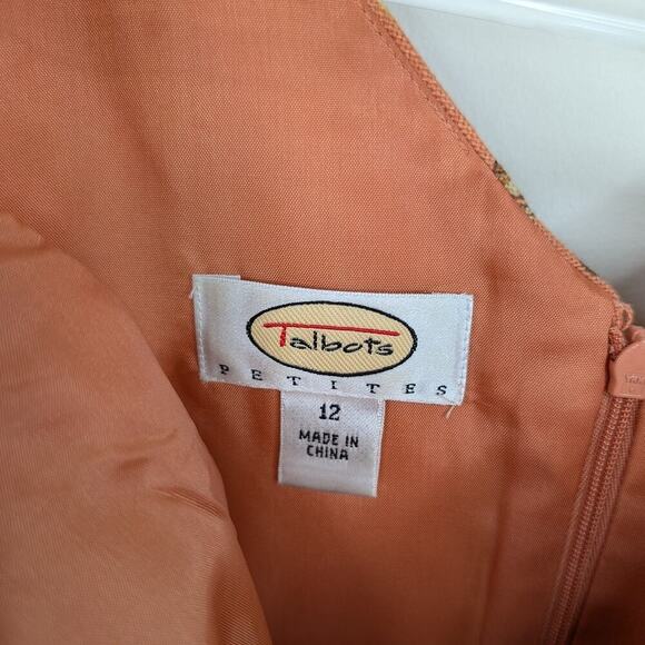 Talbots 12P Orange Tropical Palm Print Hawaaiin Sheath Dress V Neck Seed Beading - Picture 3 of 13